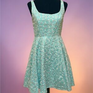 Judith March Teal Sleeveless Daisy Floral Embroidered Spring Summer Dress